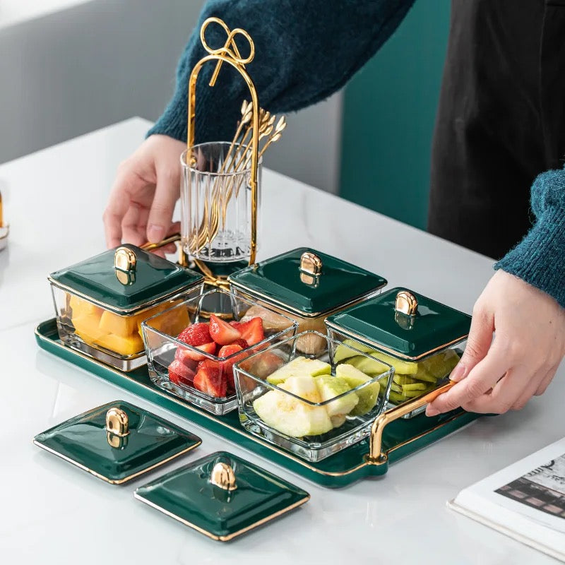 Dry Divided Fruit Plate Tray - Green