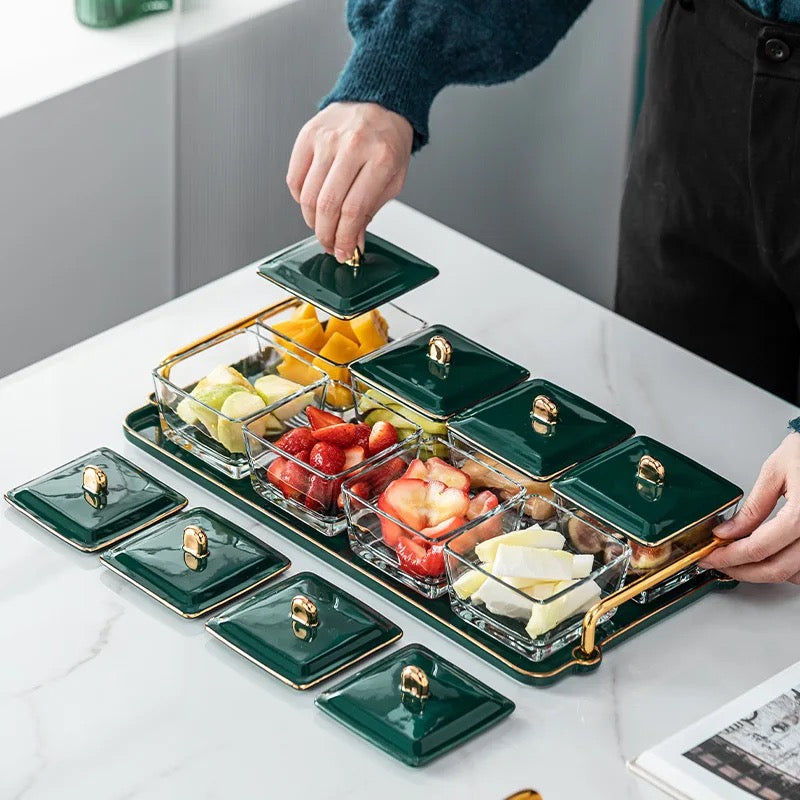 Dry Divided Fruit Plate Tray - Green