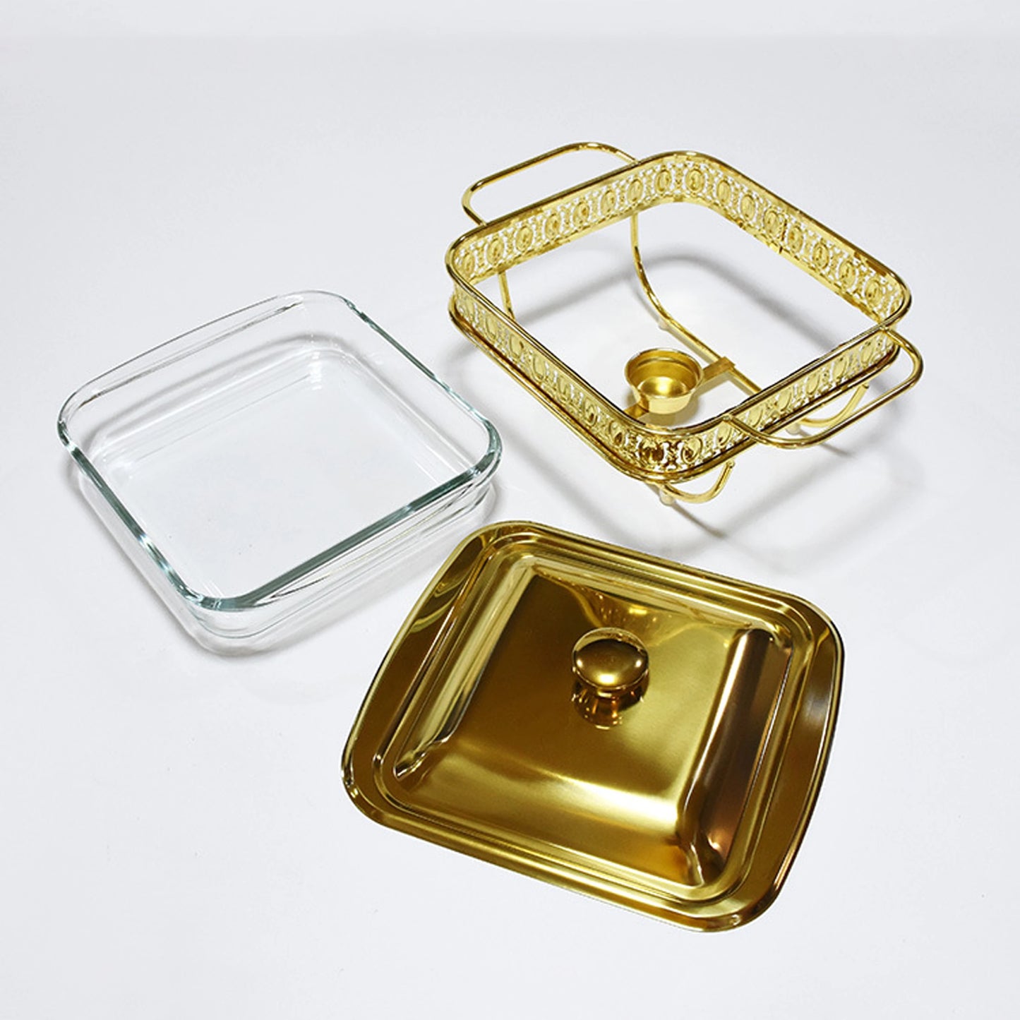 1.8L Gold Square Hot Pot Food Heating Container - Gold