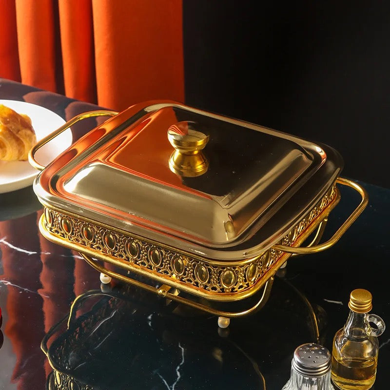 1.8L Gold Square Hot Pot Food Heating Container - Gold