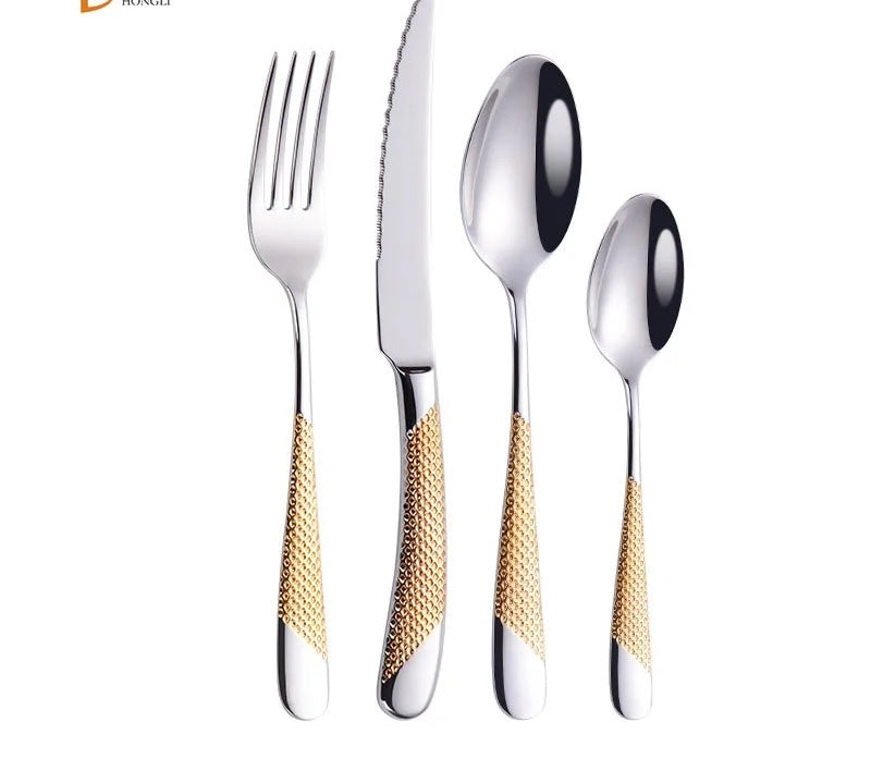 4-Piece Western Hotel Cutlery Set: Simple Steak Knife, Fork, Spoon, and Dessert Spoon
