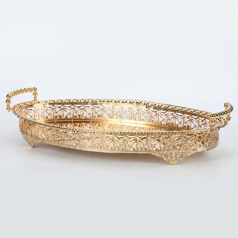 European Retro Gold Iron Pattern Long Tray