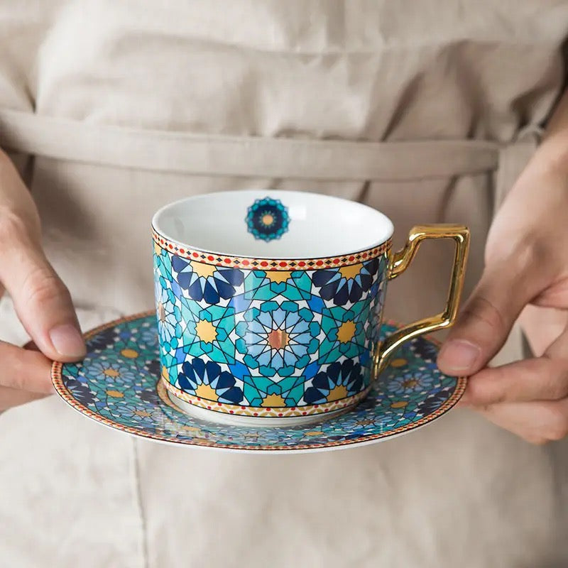 Blue Islamic Style Small Luxury Coffee Cup Set