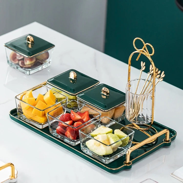 Dry  Divided Fruit Plate Set - Green