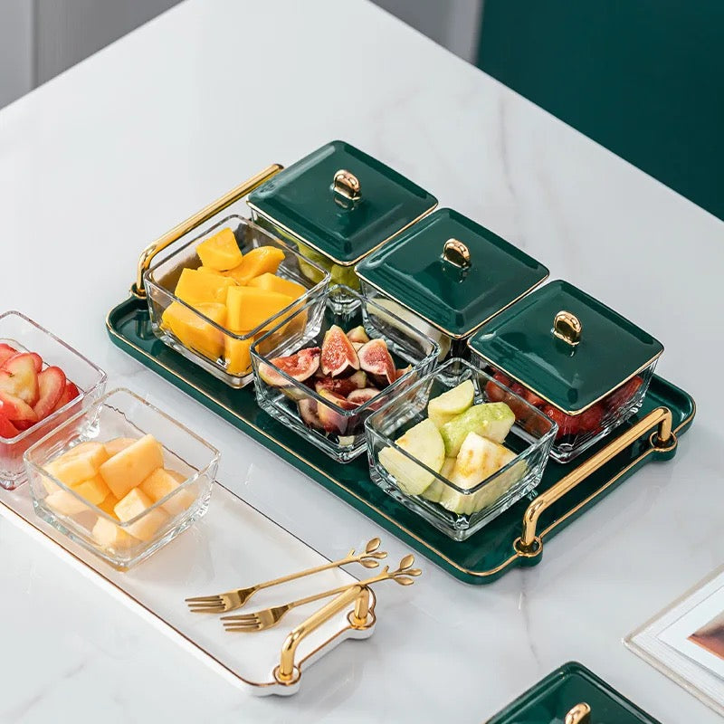 Dry  Divided Fruit Plate Set - Green