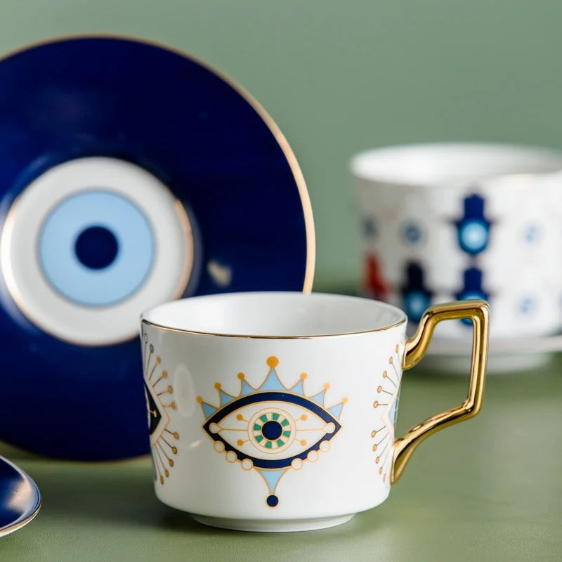 Blue Eye Porcelain Tea Cup and Saucer.