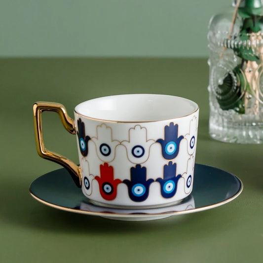 Navy Blue Eye Porcelain Tea Cup and Saucer.