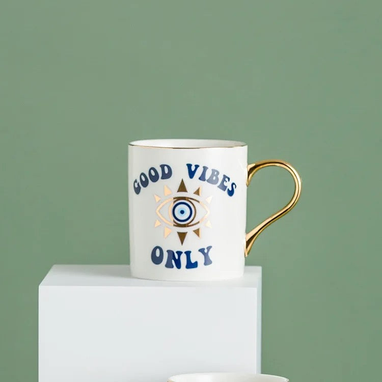 Ceramic "Good Vibe Only" Evil Eye Mug