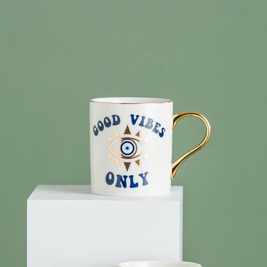 Ceramic "Good Vibe Only" Evil Eye Mug