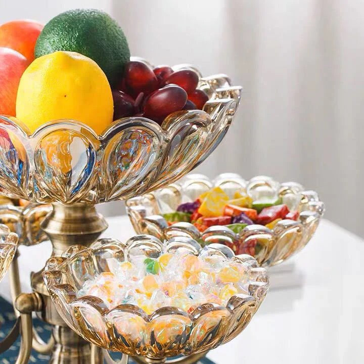 European Small Glass Serving Tray Set with 5 Rotating Petal Porcelain Crystal Bowls