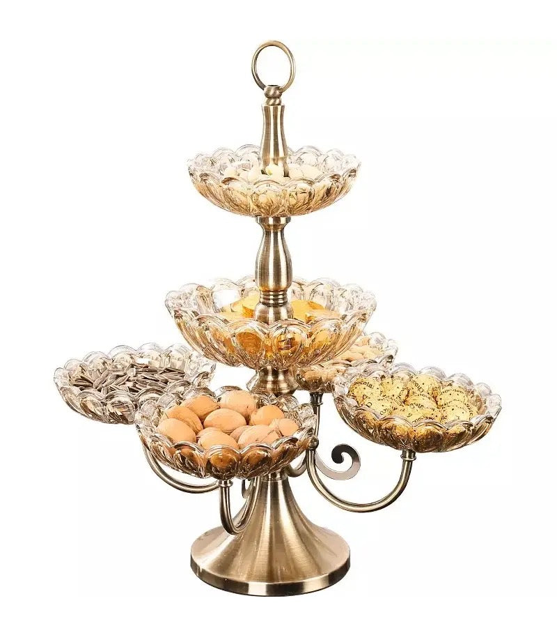 European Style 3-Layer Fruit Tray with 6 Crystal Glass Trays