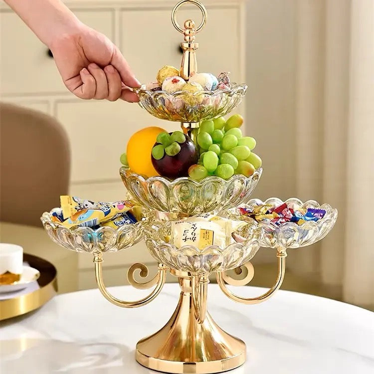 European Style 3-Layer Fruit Tray with 6 Crystal Glass Trays