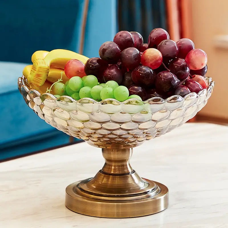 Luxury Round Glass and Metal Crystal Bowl