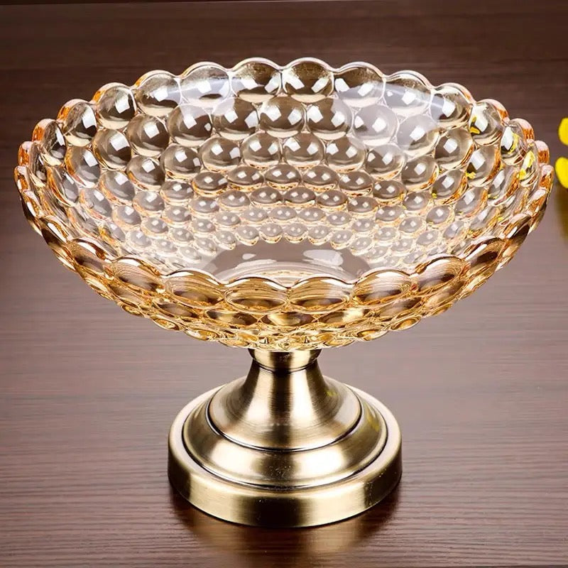 Luxury Round Glass and Metal Crystal Bowl