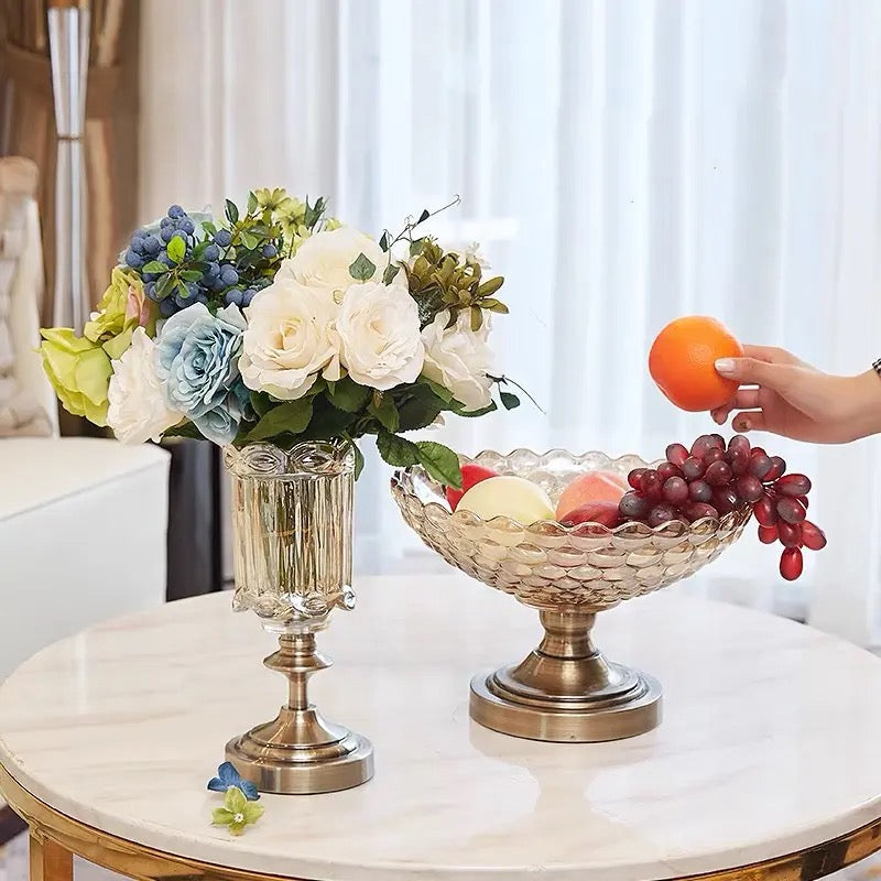 Luxury Round Glass and Metal Crystal Bowl