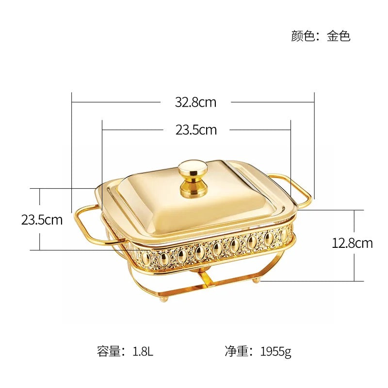 1.8L Gold Square Hot Pot Food Heating Container - Gold