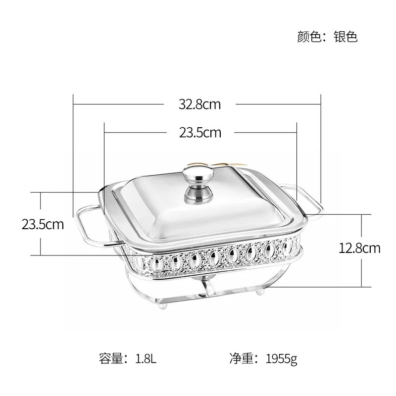 1.8L Silver Square Hot Pot Food Heating Container - Silver