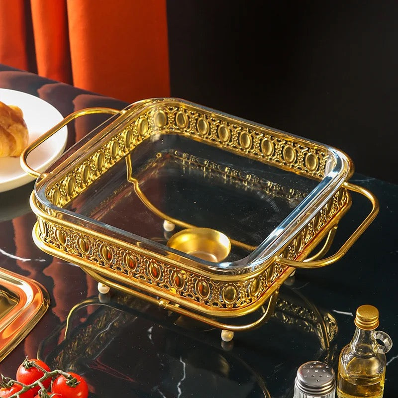 1.8L Gold Square Hot Pot Food Heating Container - Gold