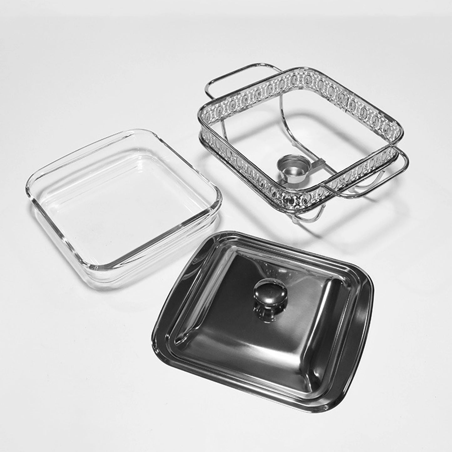 1.8L Silver Square Hot Pot Food Heating Container - Silver