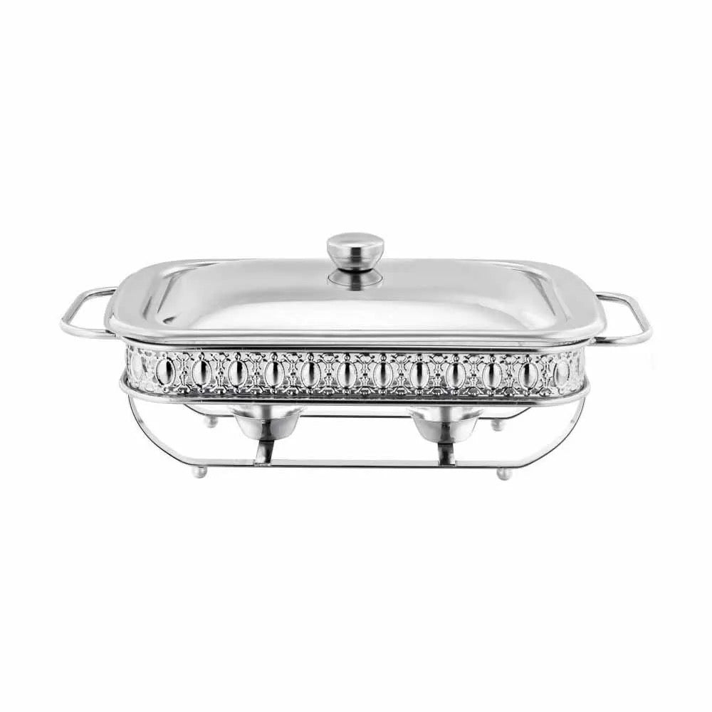 A Silver Frame Chafing Dish Buffet Set with Fuel Holder and Rectangle Food Warming Tray