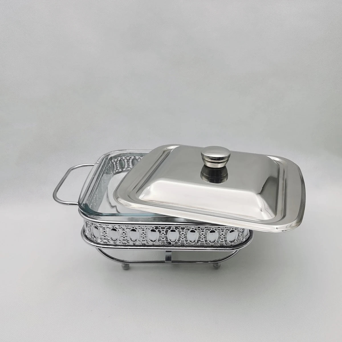 1.8L Silver Square Hot Pot Food Heating Container - Silver