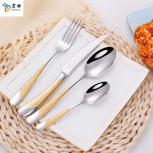 4-Piece Western Hotel Cutlery Set: Simple Steak Knife, Fork, Spoon, and Dessert Spoon