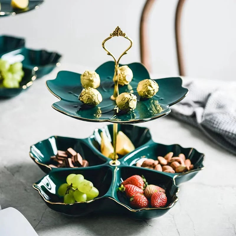 Two-Tier Fruit and Dessert Plate Stand - Green