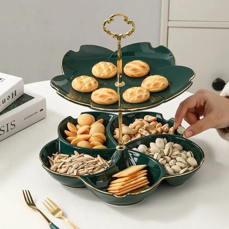 Two-Tier Fruit and Dessert Plate Stand - Green