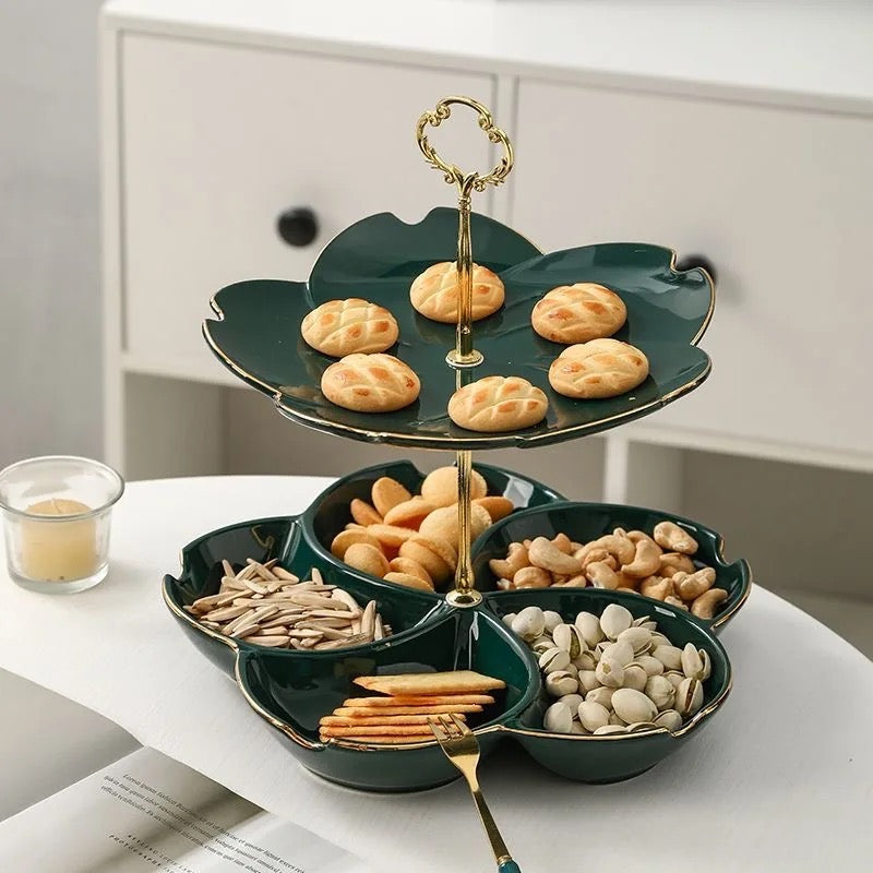 Two-Tier Fruit and Dessert Plate Stand - Green