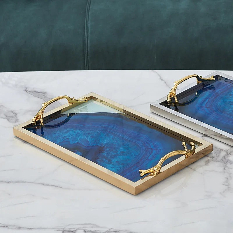 Modern Metal Tray with Beautiful Agate Pattern