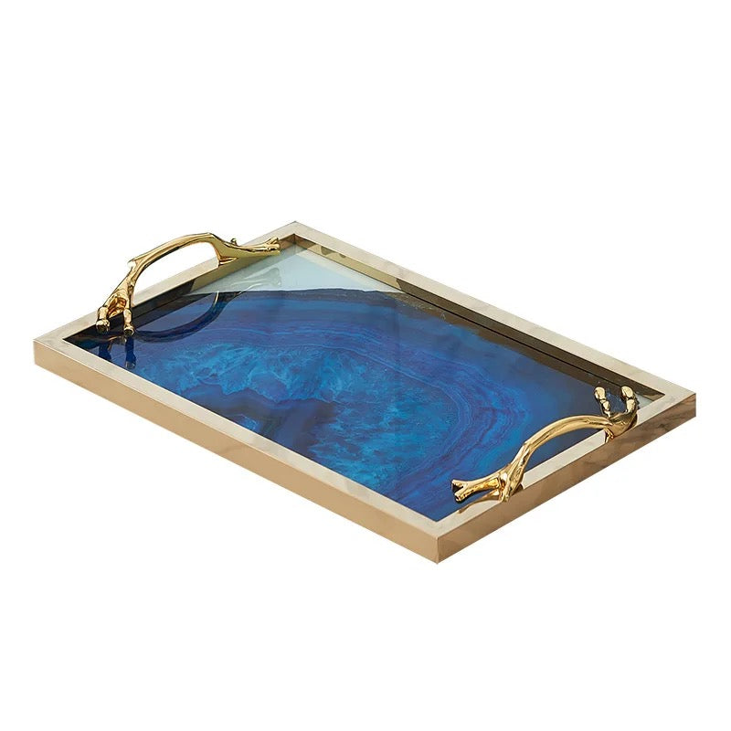 Modern Metal Tray with Beautiful Agate Pattern