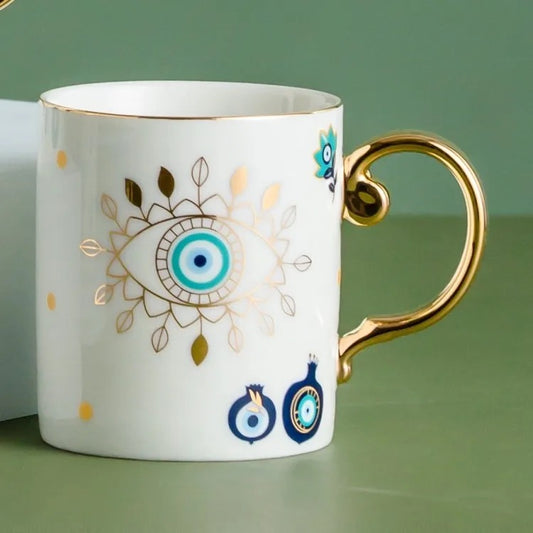 Ceramic Evil Eye Mug with Gold Handle