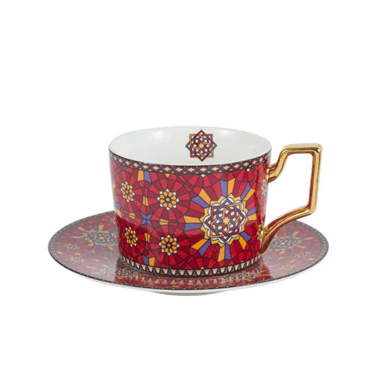 Islamic Style Small Luxury Coffee Cup Set in Red, Perfect for British Afternoon Tea. Includes Cup and Saucer.