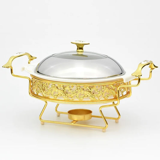 Luxury Gold Round Ceramic Food Heating Container