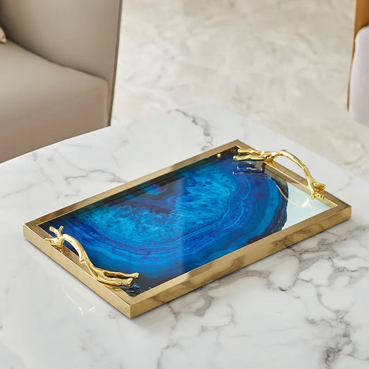 Modern Metal Tray with Beautiful Agate Pattern