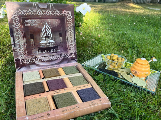 A collection of 9 unique Ghar soaps, each crafted with different natural ingredients and distinct fragrances.